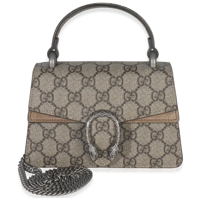 Gucci Beige GG Supreme Canvas Mini Dionysus Top Handle Bag in Beige Canvas from myGemma
