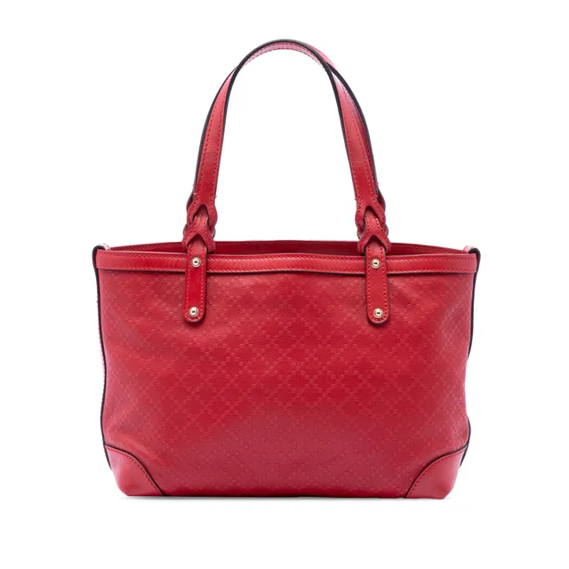 Red Gucci Small Diamante Leather Craft Tote in Red Leather from Designer Revival