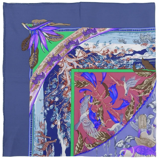 Hermès Carré 90 TROPIQUES scarf, purple/navy in Navy Silk from VINTAGE QOO TOKYO, photo 4 of 10