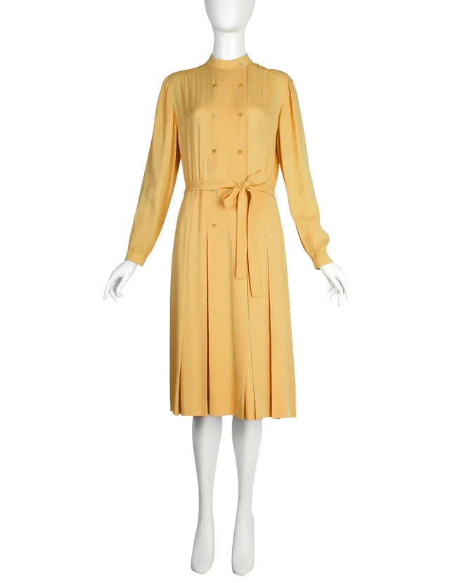 Hermès Vintage 1980s Yellow Horse Novelty Silk Jacquard Secretary Dress in Yellow Silk from Amarcord Vintage Fashion