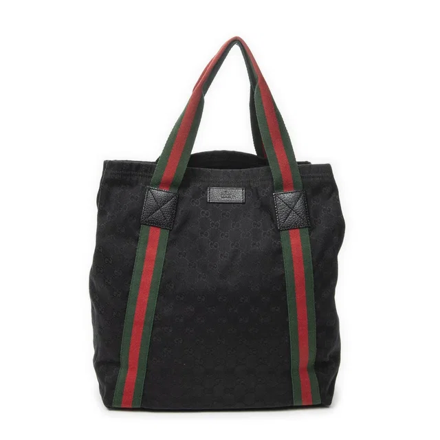 Gucci Open Shopping Tote Bag Black GG Canvas in Black Canvas from The Reluxe