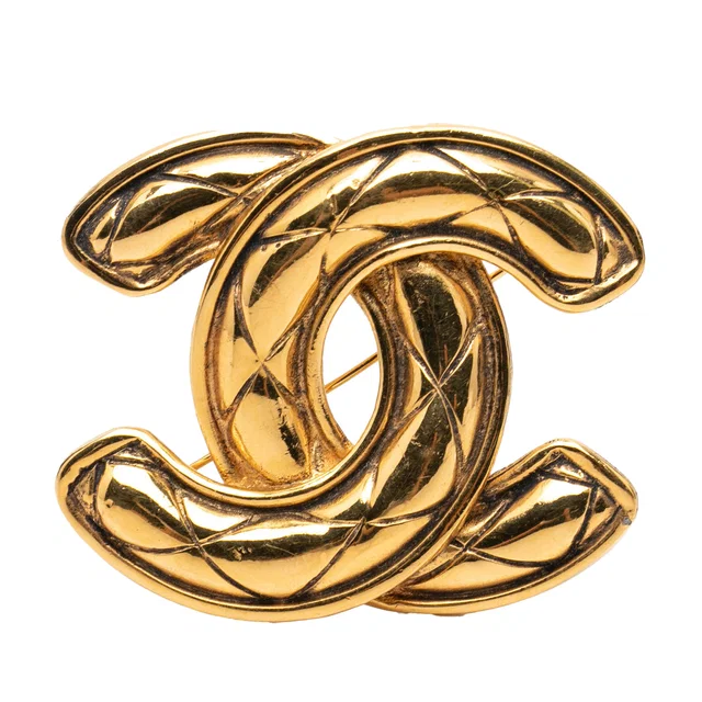 Gold Chanel CC Gold Plated Quilted Brooch in Gold from Designer Revival