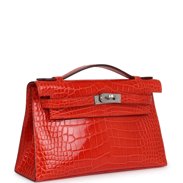 Hermès Kelly Pochette Orange Poppy Shiny Alligator Palladium Hardware in Orange Crocodile from Madison Avenue Couture, photo 2 of 8