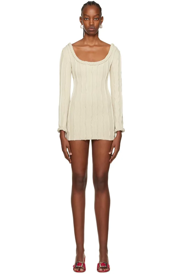 Beige Braided 3D Stripe Minidress, image 1 of 1 from SSENSE
