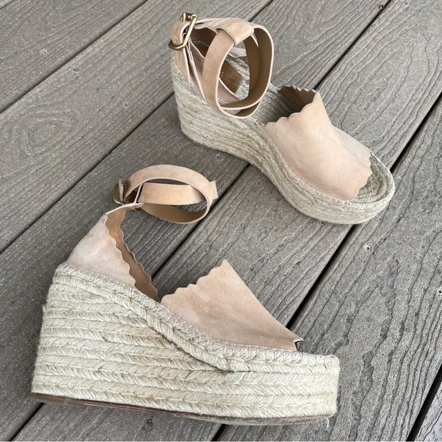 Chloé Beige Tan Suede Espadrille Wedge Sandals in neutral|brown Suede from Poshmark