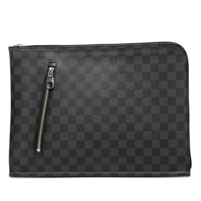 Black Louis Vuitton Damier Graphite Poche Documents Portfolio Clutch Bag in Black Canvas from Designer Revival
