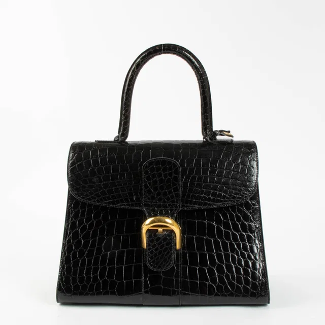 Delvaux Vintage Black Shiny Crocodile Brillant MM Bag in Black Crocodile from Labellov