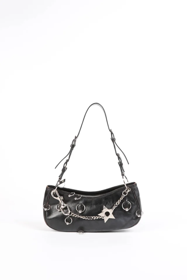 Christin Dior Black Leather Hardcore Piercing Shoulder Bag in Black Leather from Break Archive