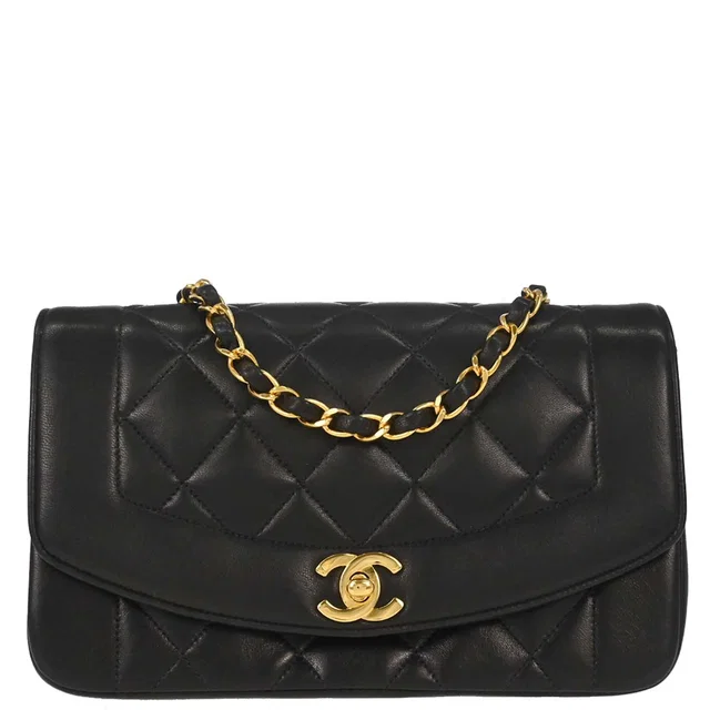 Chanel 1991-1994 Black Lambskin Small Diana Shoulder Bag in Black Lambskin from AMORE Vintage Tokyo