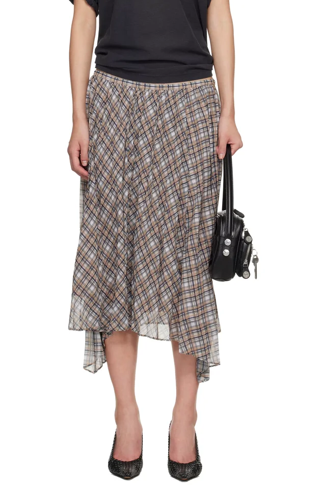 Tan Checked Maxi Skirt, image 1 of 1 from SSENSE