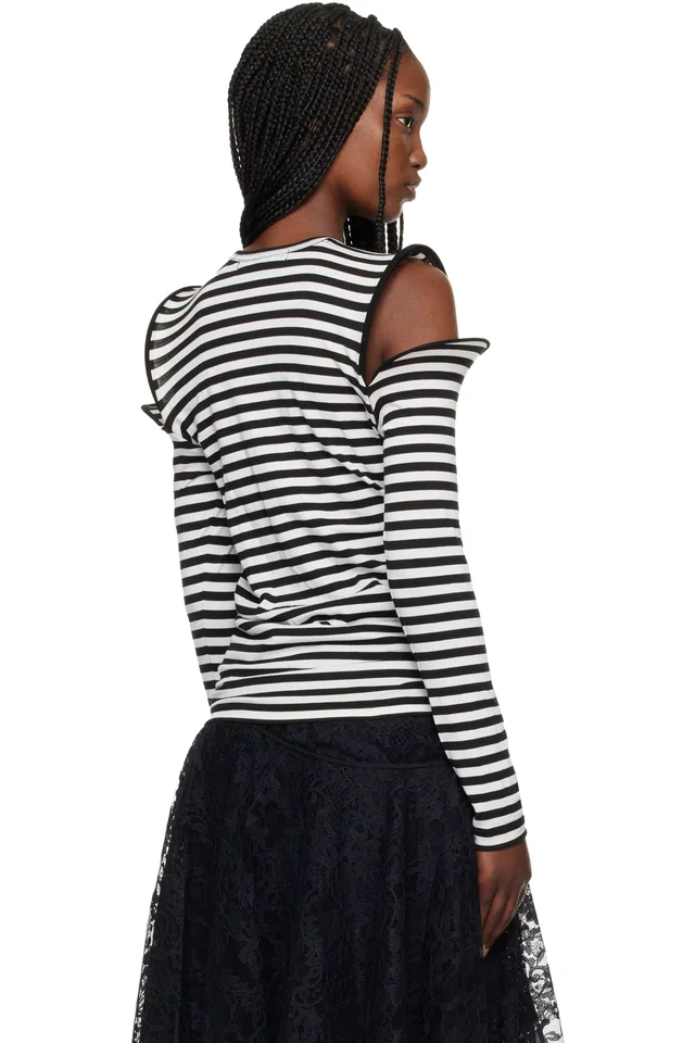 Junya Watanabe Black & White Stripe Jersey T-shirt, photo 3 of 4 from SSENSE