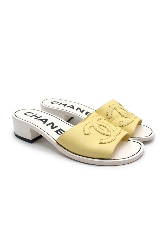 Chanel Yellow Leather Mule Sandals in Yellow Leather from HEWI