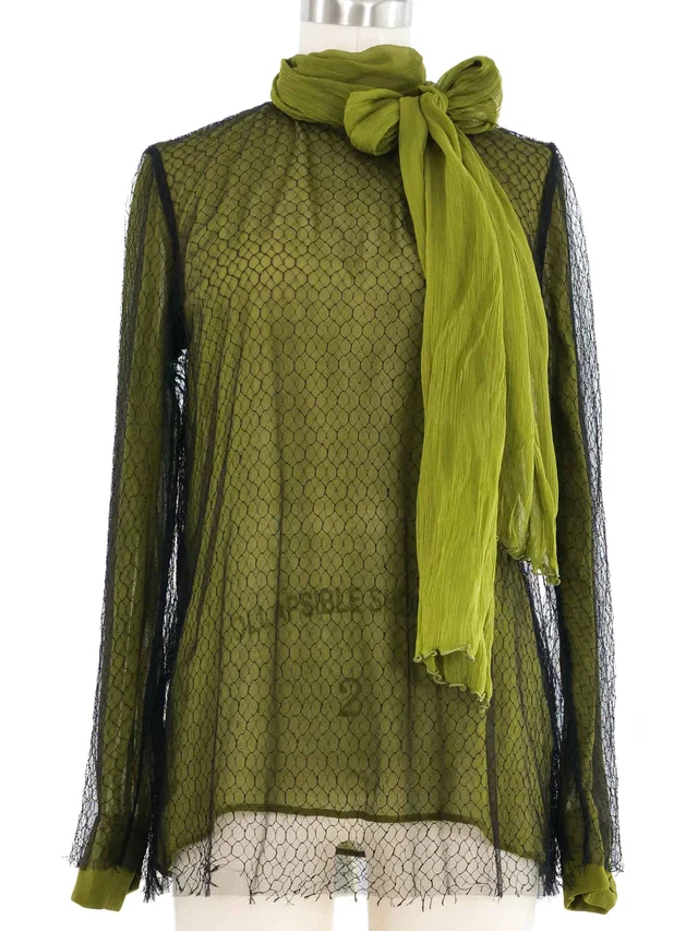2015 Gucci Net Overlay Green Silk Top in Green Silk from Arcade Vintage