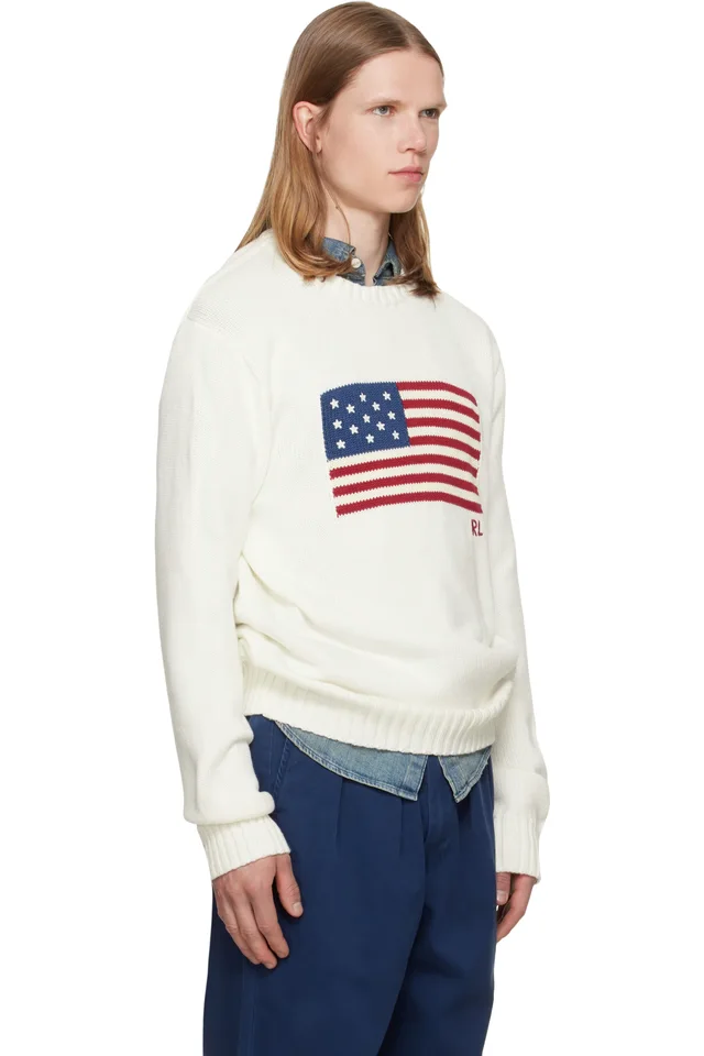 Polo Ralph Lauren White 'The Iconic Flag' Sweater, photo 2 of 4 from SSENSE