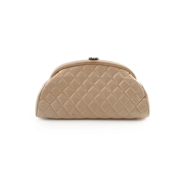 Chanel Mademoiselle Kiss Lock Timeless Clutch Beige in Beige Lambskin from The Purse Affair