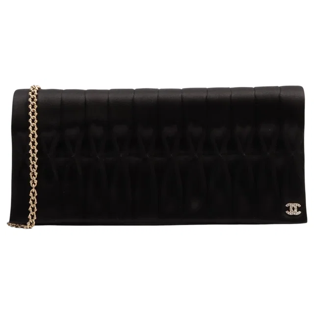 Chanel Circa 2007 Satin Rhinestone CC Mark Chain Shoulder Bag Black in Black Satin from VINTAGE QOO TOKYO