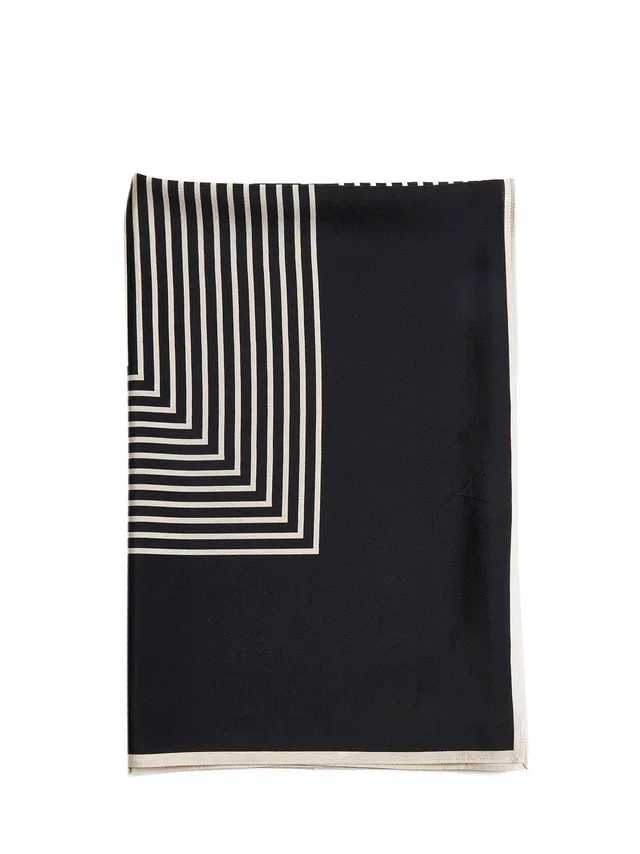 TOTEME Striped Silk Crêpe Scarf — Black Scarfs in Black Silk from HEWI