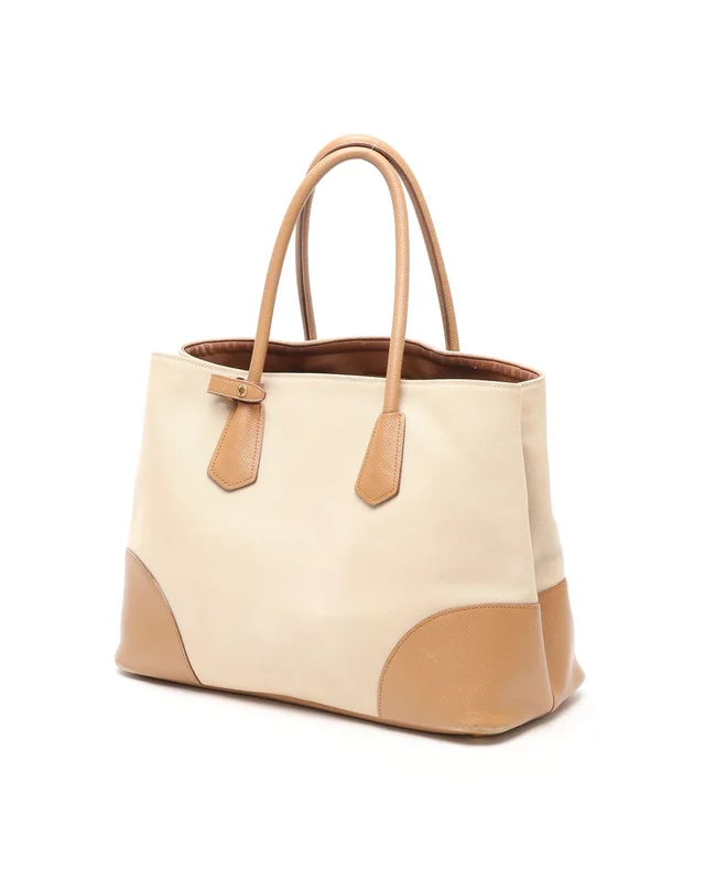 Prada Canapa Saffiano Cuir Double Tote Bag in Saffiano leather from A Retro Tale, photo 3 of 9
