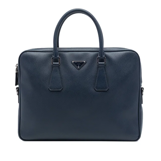 Blue Prada Saffiano Business Bag in Blue Saffiano leather from Designer Revival