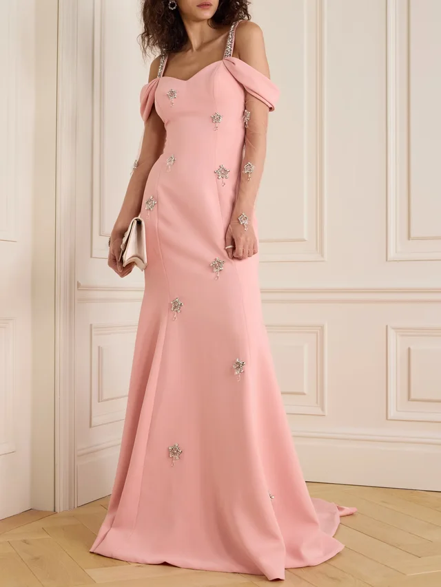 SABINA BILENKO Cold-shoulder embellished crepe and tulle gown and gloves set in Pink, photo 2 of 2 from NET-A-PORTER (Canada)
