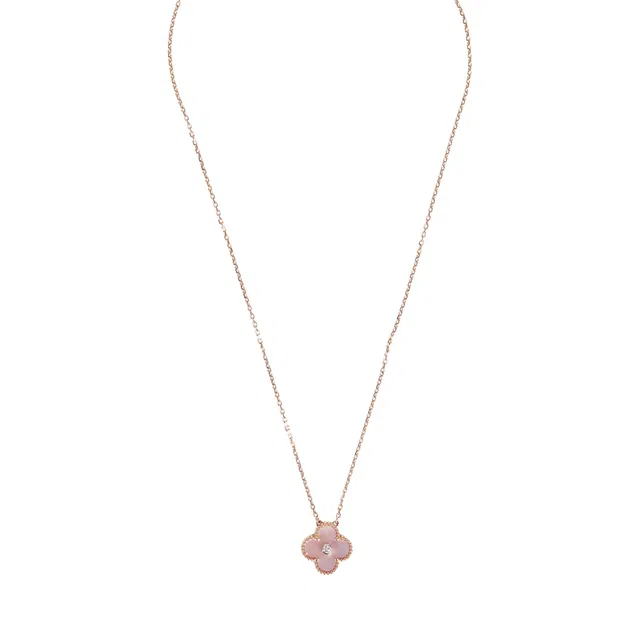 Van Cleef & Arpels 2025 Holiday Vintage Alhambra Pendant Necklace Pink Mother Of Pearl 18K Rose Gold & Diamonds in Pink from Madison Avenue Couture