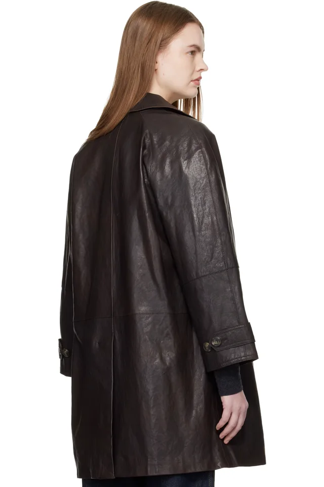 Weekend Max Mara Brown Camino Leather Coat, photo 3 of 4 from SSENSE