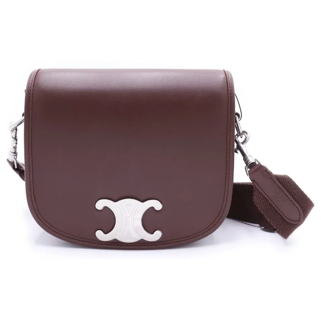 Celine Small Besace Strap Triomphe Small Shoulder Bag Brown in Brown from The Reluxe