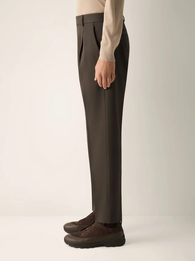 Zegna Dark Olive Green Cotton and Wool Pants, photo 3 of 5 from SENSER