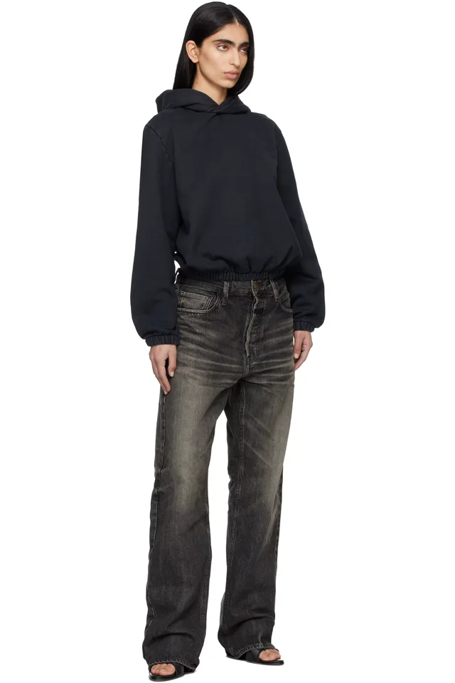 Fear of God Black Sunfaded Classic Half Raglan Fleece Hoodie, photo 4 of 4 from SSENSE