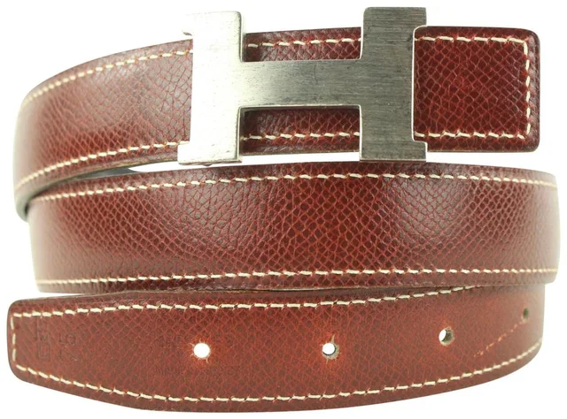 Hermès Burgundy x Black 24mm Reversible H Logo Belt Kit Matte Silver in Black Leather from Bagriculture