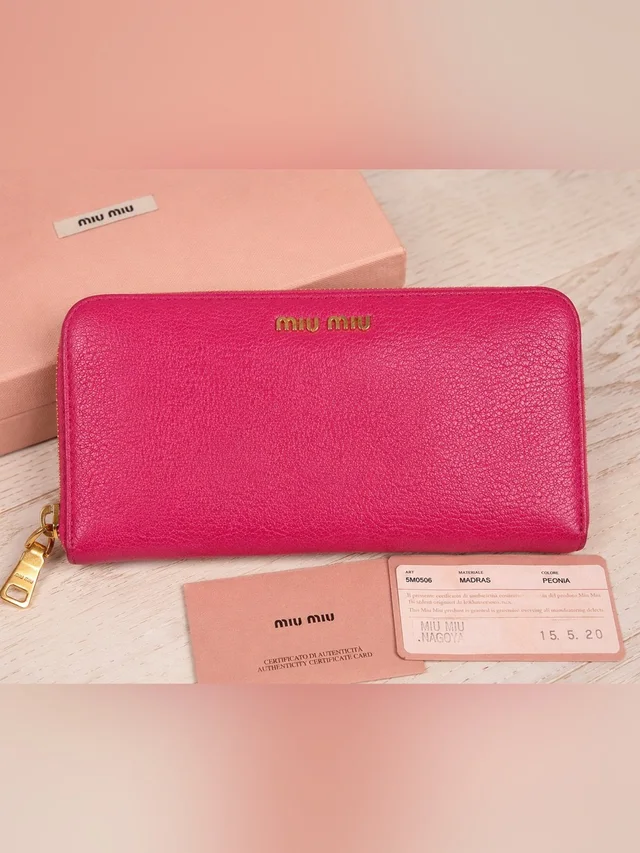 Miu Miu Madras Peonia Pink Zip Around Leather Wallet Authenticated in pink Leather from Poshmark