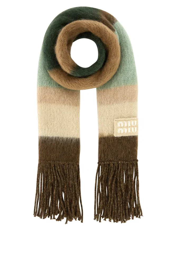 Miu Miu Embroidered Mohair Blend Scarf — Multicolor Exterior: Nylon Wool Scarfs in Multicolor Nylon from HEWI