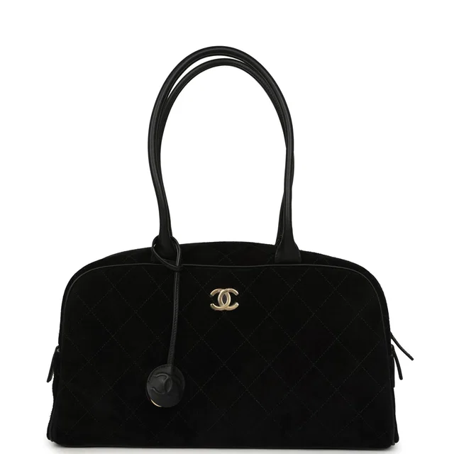 Chanel Large "Perfect Bowling" Bag Black Suede Gold Hardware in Black Suede from Madison Avenue Couture
