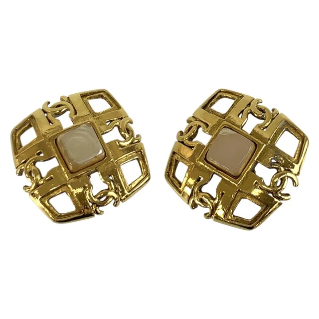 Chanel Vintage CC Logo Gold Plated Faux Pearl Earrings in Gold from The Reluxe