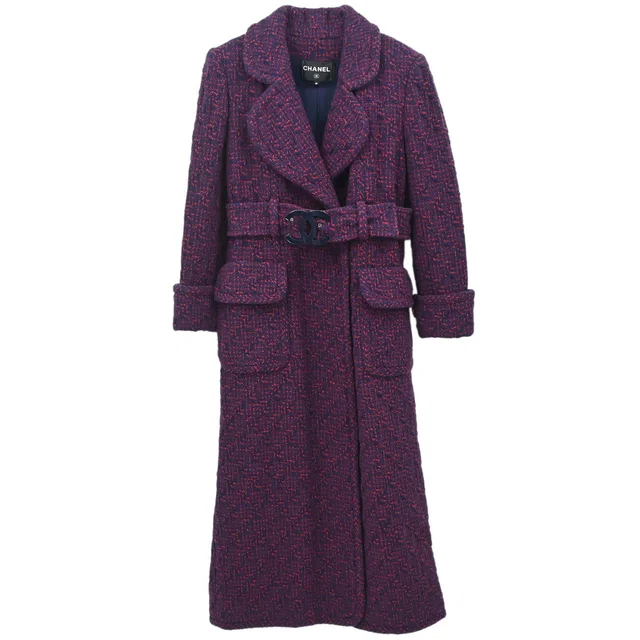 Chanel 2017-2018 Tweed Long Coat Navy Red #36 in Red Tweed from AMORE Vintage Tokyo