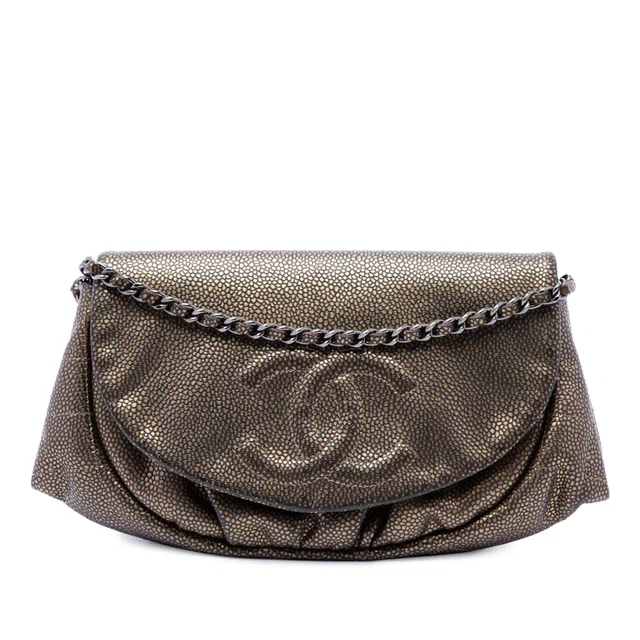Gold Chanel CC Metallic Caviar Half Moon Wallet on Chain Crossbody Bag in Gold Caviar leather from Designer Revival