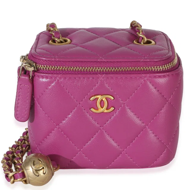 Chanel Dark Purple Quilted Lambskin Pearl Crush Mini Vanity Case With Chain in Purple Lambskin from myGemma