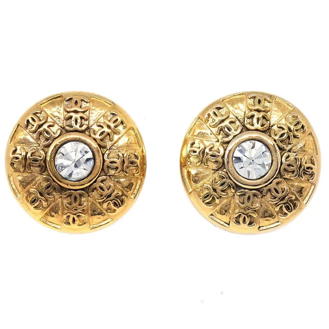 Chanel 1988 Crystal & Gold Earrings Clip-On 23 in Gold from AMORE Vintage Tokyo