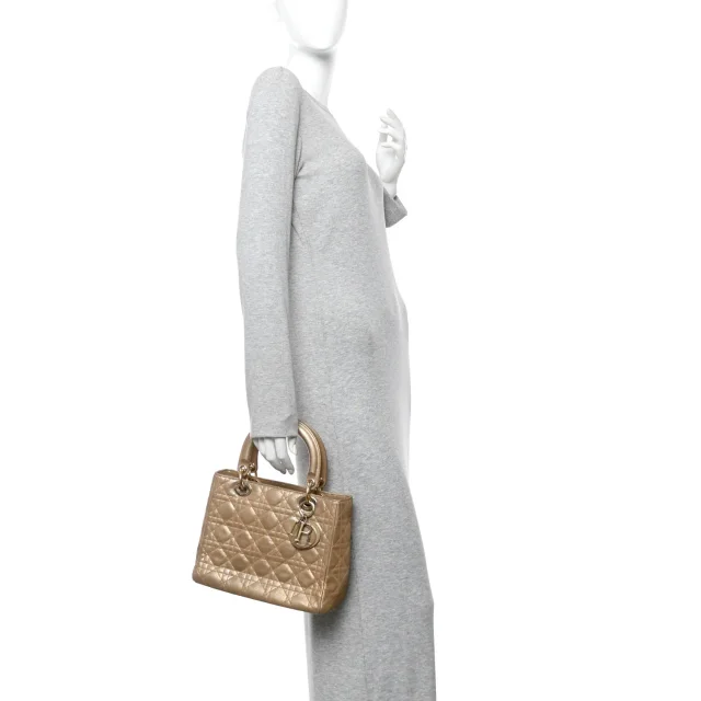 Metallic Nylon Cannage Medium Lady Dior Gold in Gold Nylon from FASHIONPHILE, photo 2 of 12
