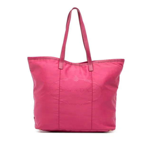 Pink Prada Tessuto Canapa Logo Tote in Pink Nylon from Designer Revival