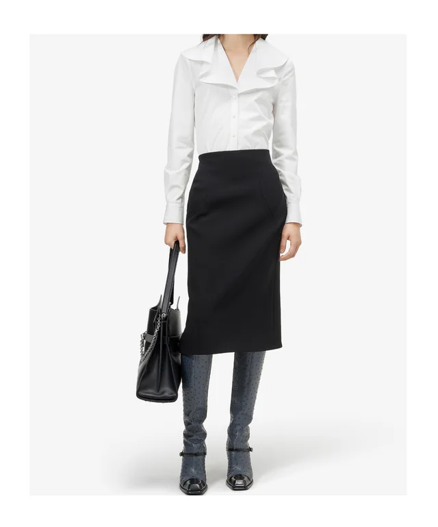 Alexander McQueen Women's Waterfall Collar Shirt in Optical White, photo 2 of 3 from SENSER