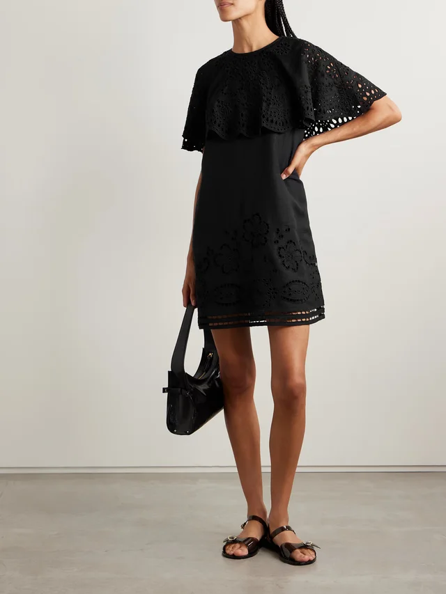 SEA Lula layered broderie anglaise mini dress in Black, photo 2 of 2 from NET-A-PORTER (Canada)
