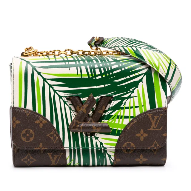 White Louis Vuitton Monogram Palm Print Twist MM Crossbody Bag in White Coated canvas from Designer Revival