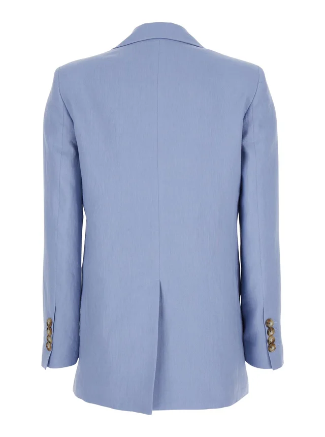 Leplain Blue Double-breasted Jacket with Notched Revers in Linen for Women in 100% Linen, photo 4 of 6 from Gaudenzi Boutique