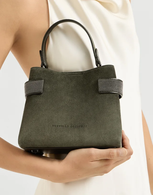 Brunello Cucinelli Essence small top-handle bag in suede with precious bands, photo 4 of 5 from SENSER