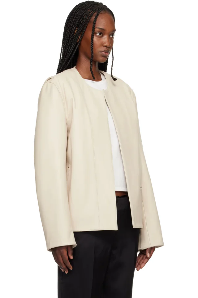 TOTEME Off-White Minimal Leather Biker Jacket, photo 2 of 4 from SSENSE