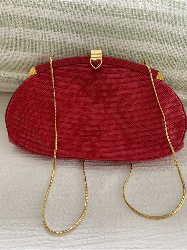 Judith Leiber Vintage Red Snakeskin Clutch & Crossbody Bag in gold|red from Poshmark