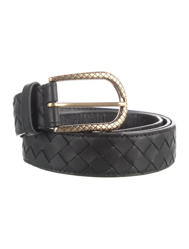 Bottega Veneta Intrecciato Weave Leather Buckle in black Woven leather from The RealReal