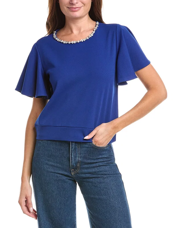Gracia Crystal Embroidered Crewneck Top in https://asset2.ruecdn.com/images/sw/141567/1415673290_RLSW_blue.jpg, image 1 of 1 from Gilt