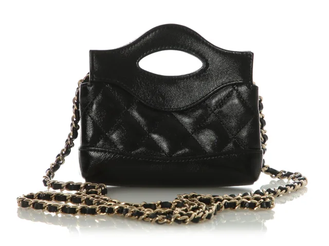 Chanel Black Part-Quilted Shiny Calfskin Nano Bag in Black Calfskin from Ann's Fabulous Finds, photo 5 of 10